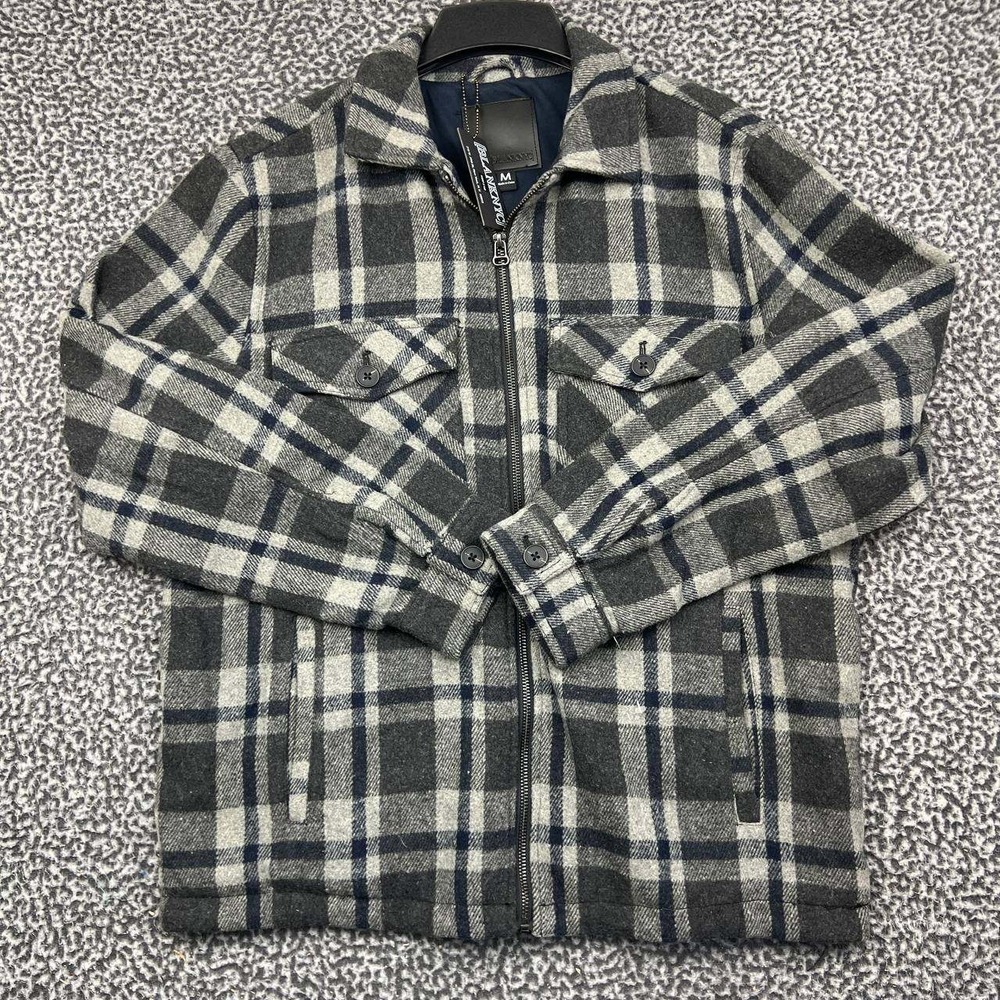 BLANKNYC Shirt Jacket Men Medium Plaid Grey Blue Full Zip Long‎ Sleeve New M